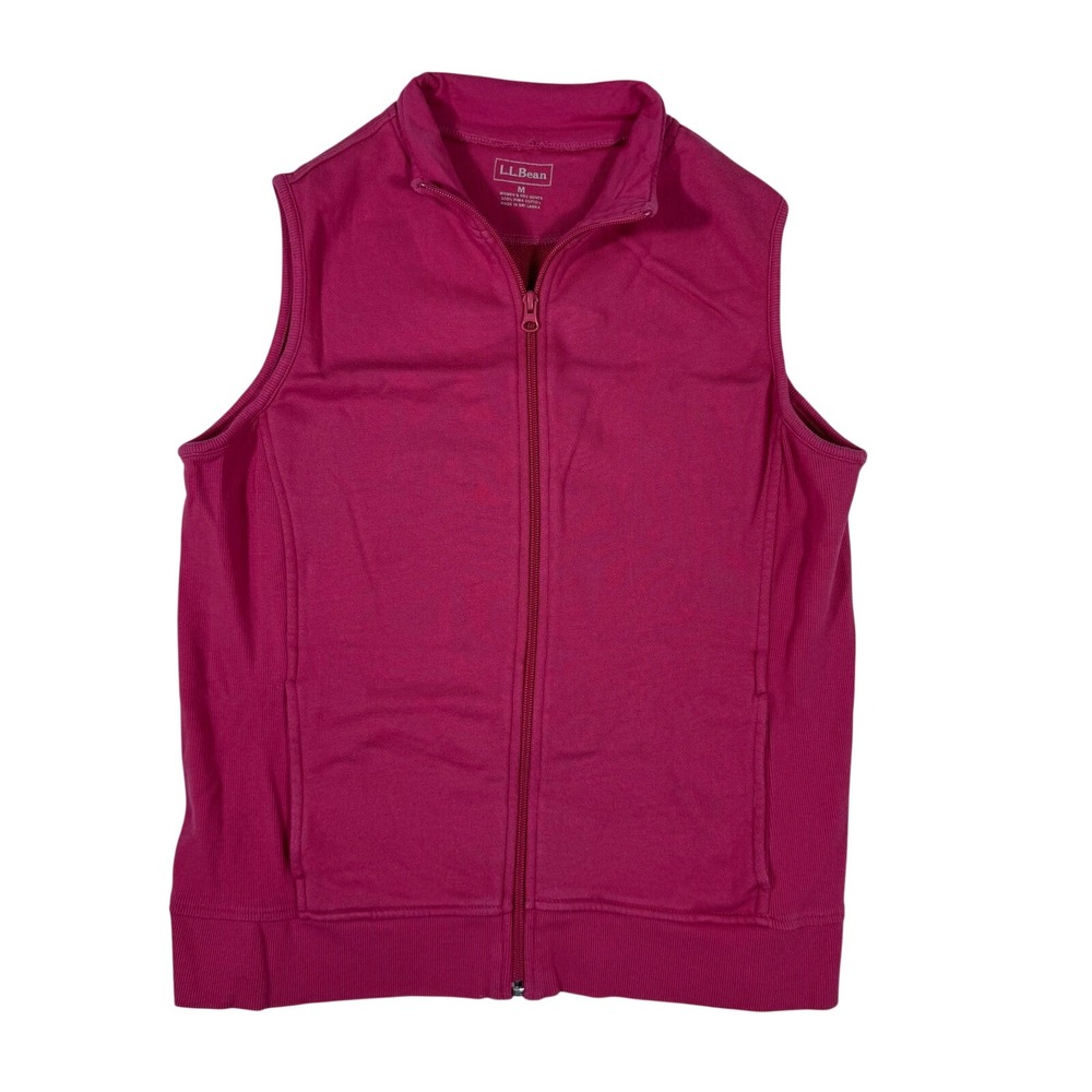 L.L Bean Women's Medium Pink Sweatshirt Vest Full Zip pockets Pima Cotton